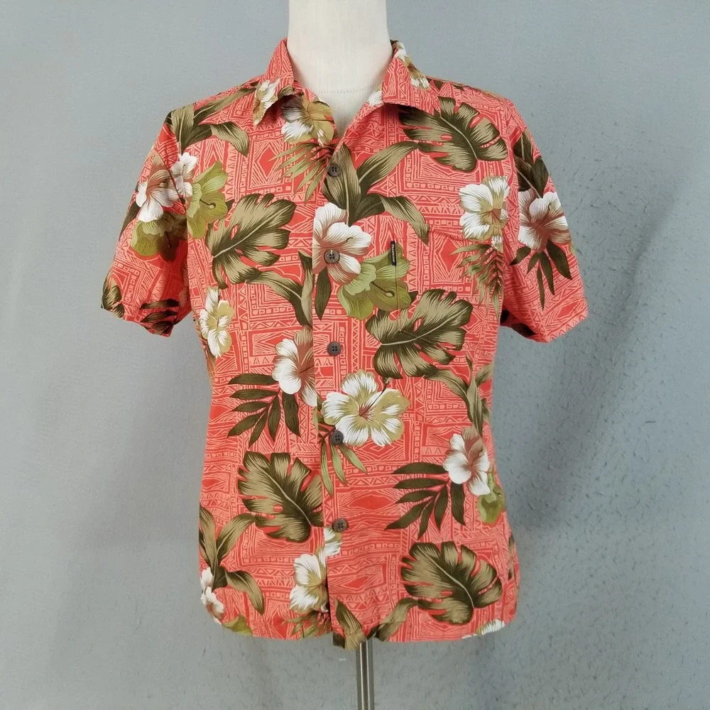 Palmwave Hawaii Shirt Mens M Orange Hibiscus Floral C90-A8459 Cotton Tropical‎